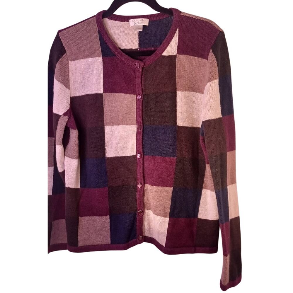VTG Christopher & Banks Patchwork Cardigan Sweater Cottagecore Y2K 90s Sz Large